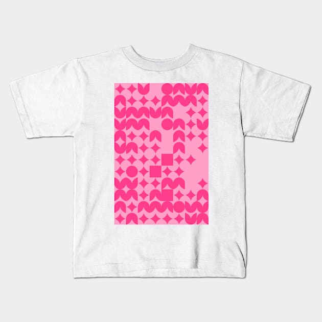 Girly Pinkish Geometric Pattern - Flowers & Stars #6 Kids T-Shirt by Trendy-Now